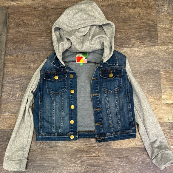 ModCloth Fervour | size S | Jean jacket with heather grey hood and sleeves - Picture 1 of 9